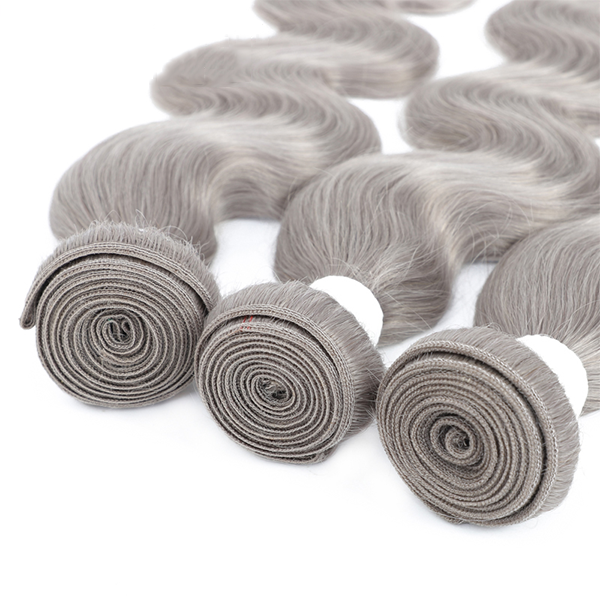 Grey Silver Body Wave 4 Bundles with 4x4 Closure 100% Human Hair Extensions