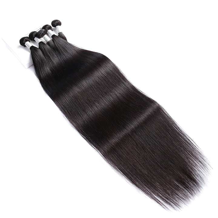 Cheveux raides 4 faisceaux avec 4*4 fermeture à lacet brésilien dentelle transparente de cheveux humains 