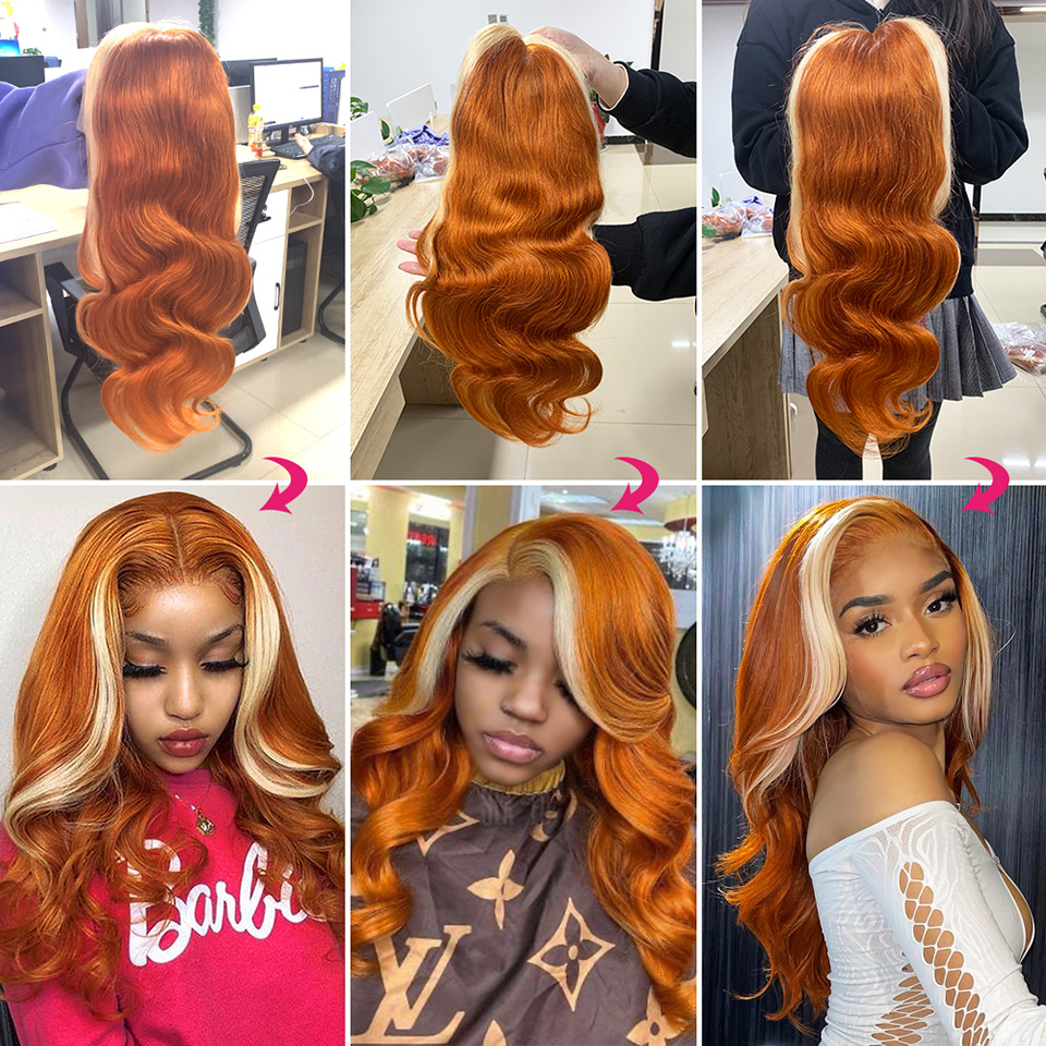 Ginger With Blonde Highlight Body Wave Lace Front / Fermeture Perruque 