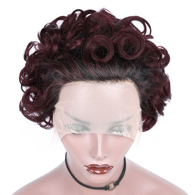 1B/99J 13x1 Lace Loose Curly Short Pixie Cut Bob Wigs For Women