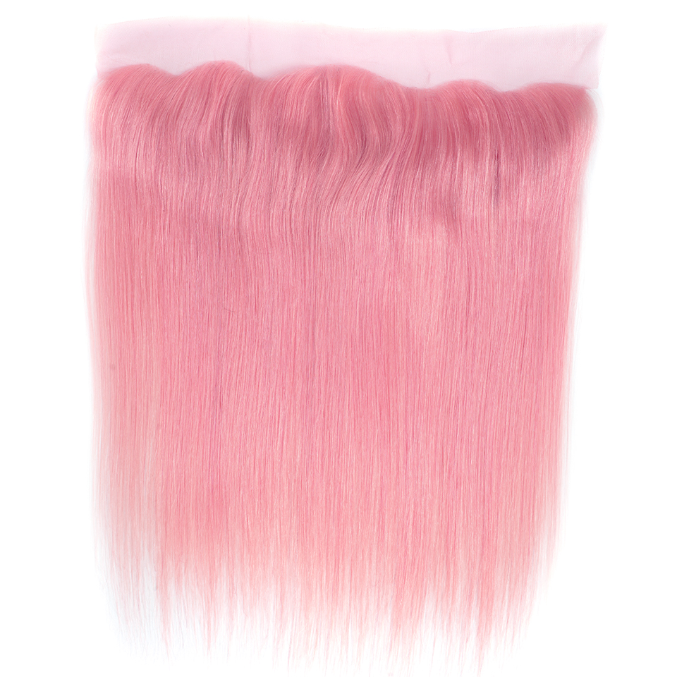 3 pacotes retos de cor rosa claro com frontal/fechamento cabelo humano brasileiro 