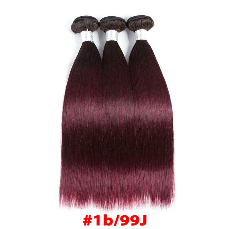 lumiere 1B/99J Ombre Cheveux Raides 3 Faisceaux Avec 13x4 Dentelle Frontale Pré Coloré Oreille À L'oreille 