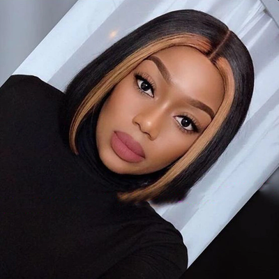 Honey Blonde Highlights Straight Short Bob 13x4 Lace Front Wig Natural Hairline