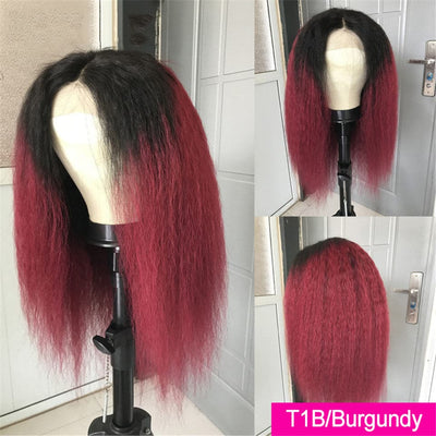 Lumiere 1B/BURG Ombre Kinky Straight 4x4/5x5/13x4 Lace Closure/Frontal 150%/180% Density Wigs For Women Pre Plucked
