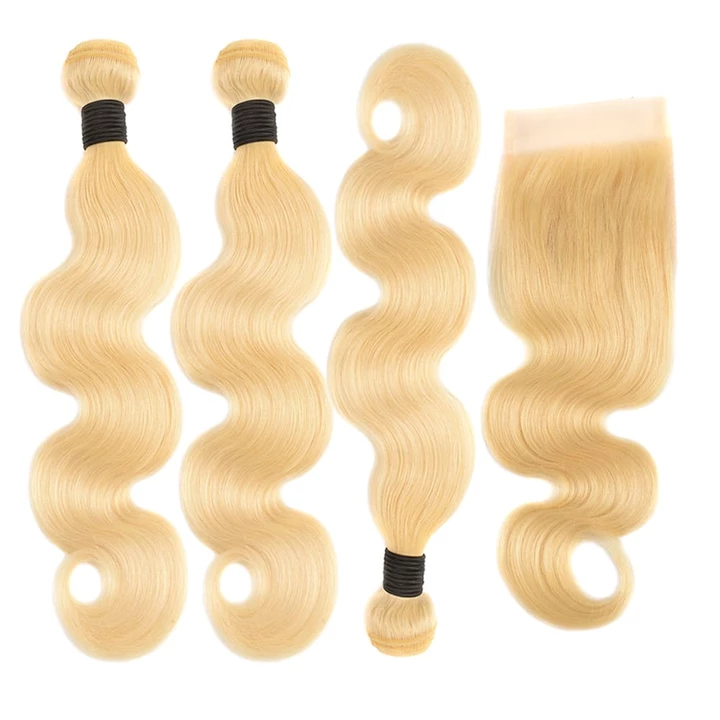 613 Blonde Body Wave 3 Bundles with 4x4 Closure with transparent lace - Lumiere hair