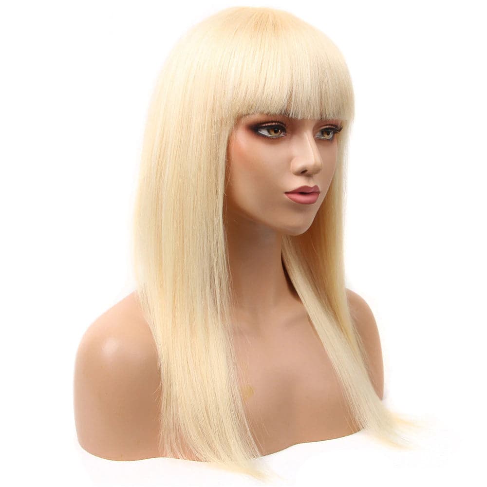 613 Blonde Straight Full Machine Made None Lace Front Wigs With Bangs For Women 12-24 Inches