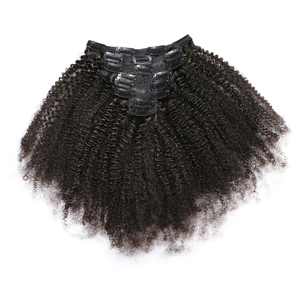 Extensões de cabelo humano encaracolado afro em cor natural 8 peças/conjunto 120 g 
