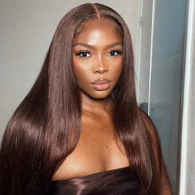 Wear & Go Chocolate Brown Straight Lace Closure/ Frontal 150% / 180% Density Wigs For Women