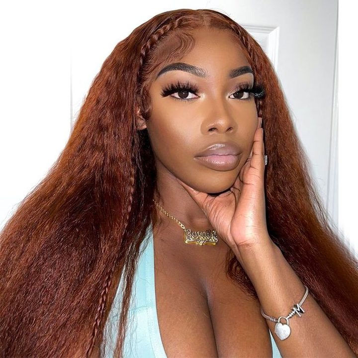 #33 Kinky Straight Frontal/Closure Lace Front Soft Wigs for Black Women