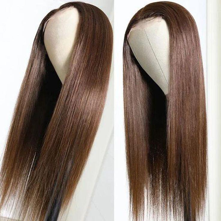 #4 Brown Chestnut Brown Color Straight Lace Front Wig Human Hair