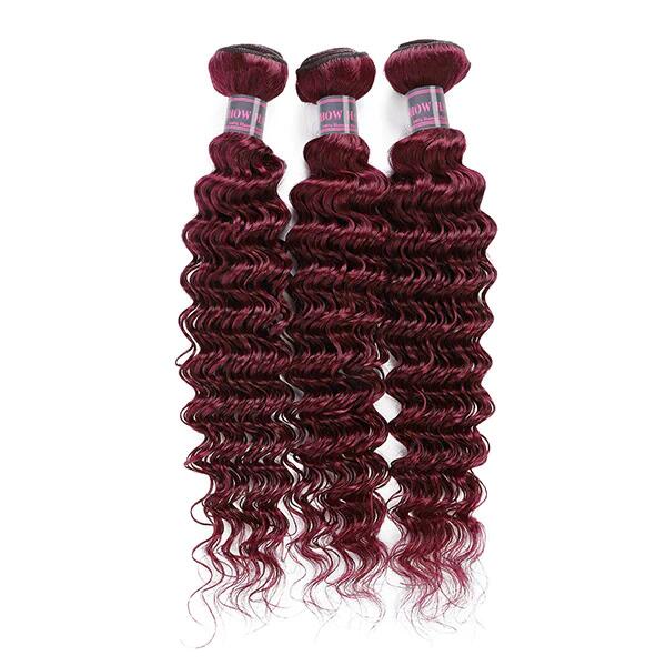 99J Colored Deep Wave 3 Bundle With 4X4 Closure HD Transparent Lace