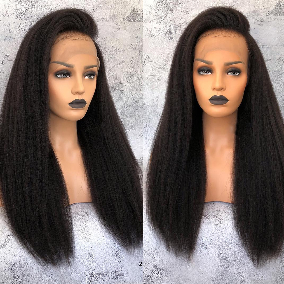 Kinky Straight Lace Front Wig pré-plumée pour femme Natural Hairline 