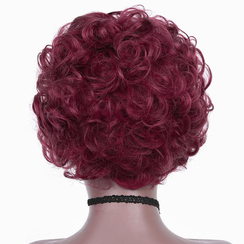 BURG 13x1 Lace Loose Curly Short Pixie Cut Bob Wigs For Women