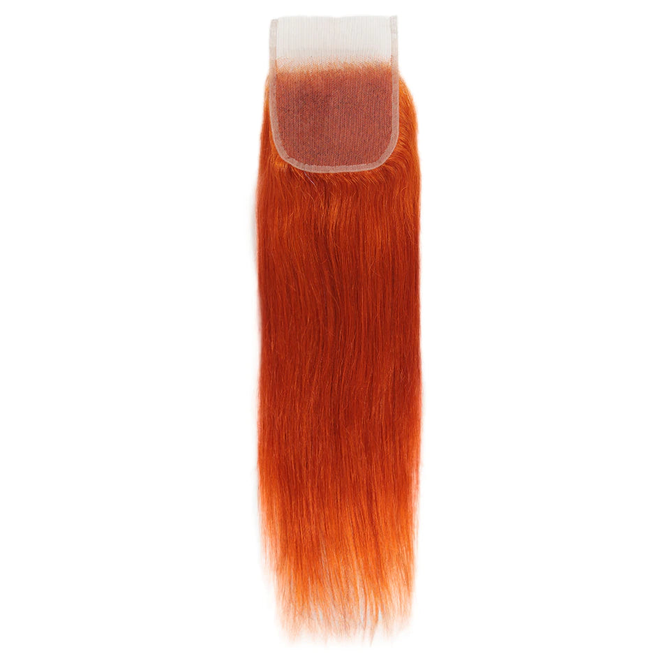 Ginger Orange 4x4 Closure Brazilian Straight Human Hair  Orange Colored