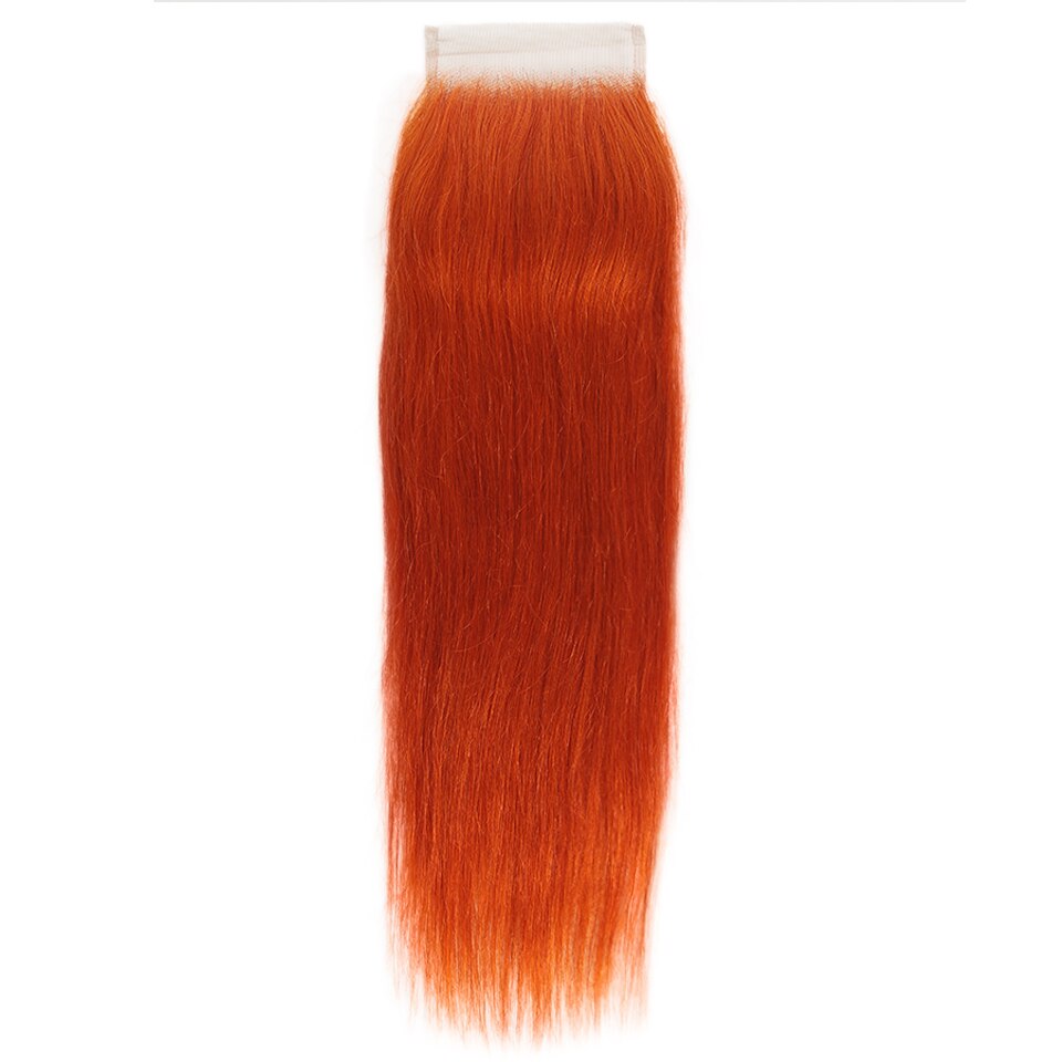 #350 Ginger Orange 4x4 Closure Brazilian Straight Human Hair  Orange Colored