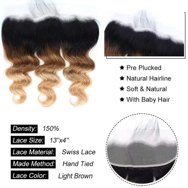 Lumiere Hair Body Wave 1b/4/27 Ombre 13x4 Frontal One Piece
