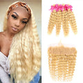 613 Blonde Deep Wave 4 Bundles avec 13x4 Frontal avec dentelle transparente 