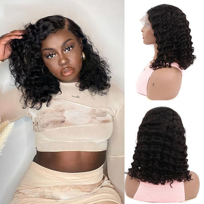 Short Deep Wave Bob 13x4 Lace Front Human Hair Wigs PrePluck With Baby Hair  For Women