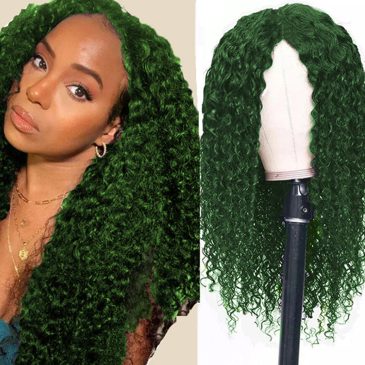 HD Ombre Lace Front Peruca de cabelo humano sem cola Peruca de cabelo humano de cor verde escuro para mulheres Ombre Kinky Curly Wig 