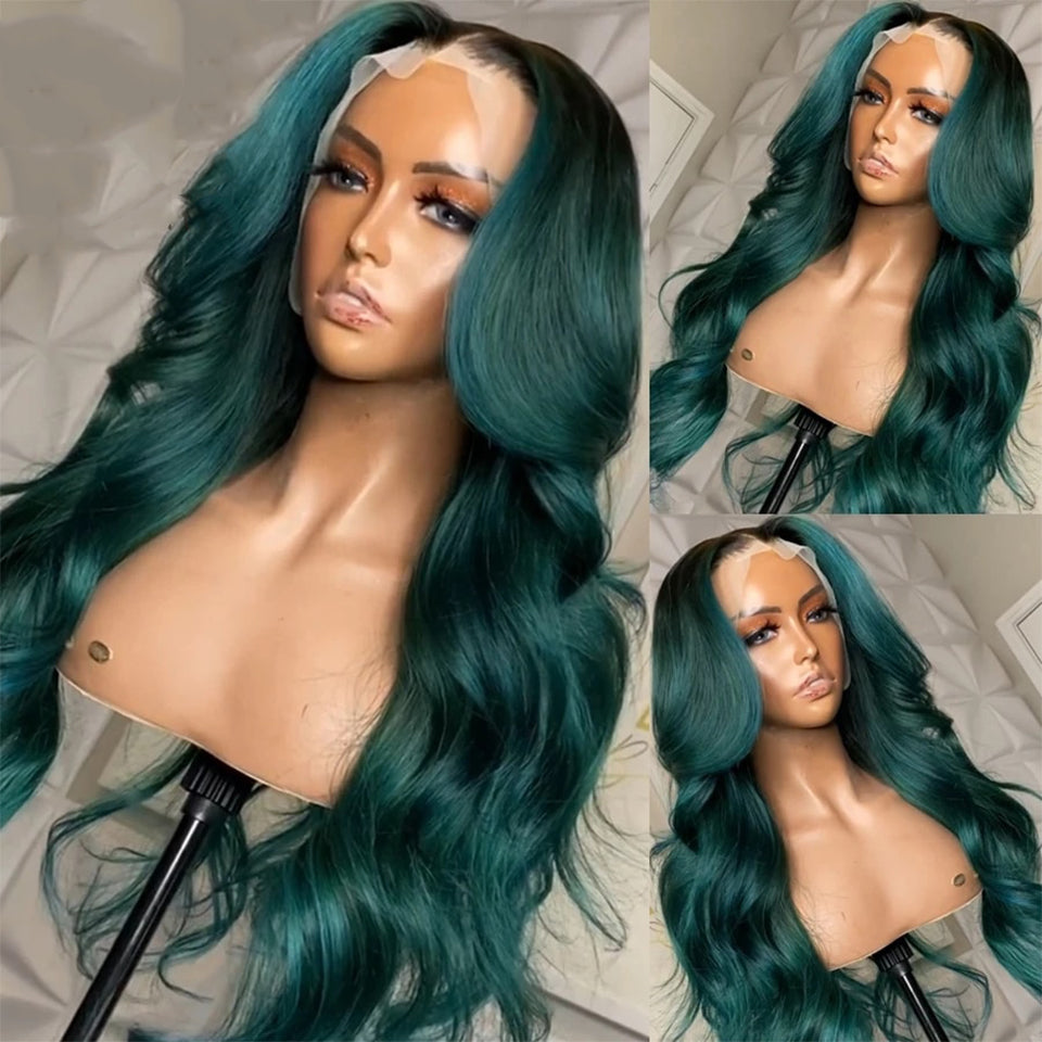 Mo Green atrovirens Color Body Wave Lace Front Wigs for Women