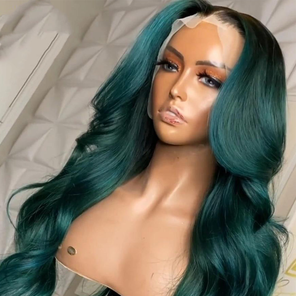 Mo Green atrovirens Color Body Wave Lace Front Perruques pour femmes 