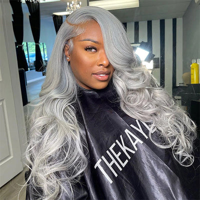 Silver Gray Body Wave HD Transparent Lace Frontal Wigs Human Hair