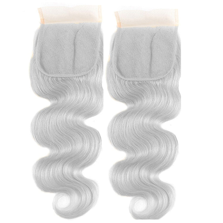 Paquets gris argentés de vague de corps 3 avec l'extension brésilienne de cheveux de Remy de fermeture de lacet 4x4 
