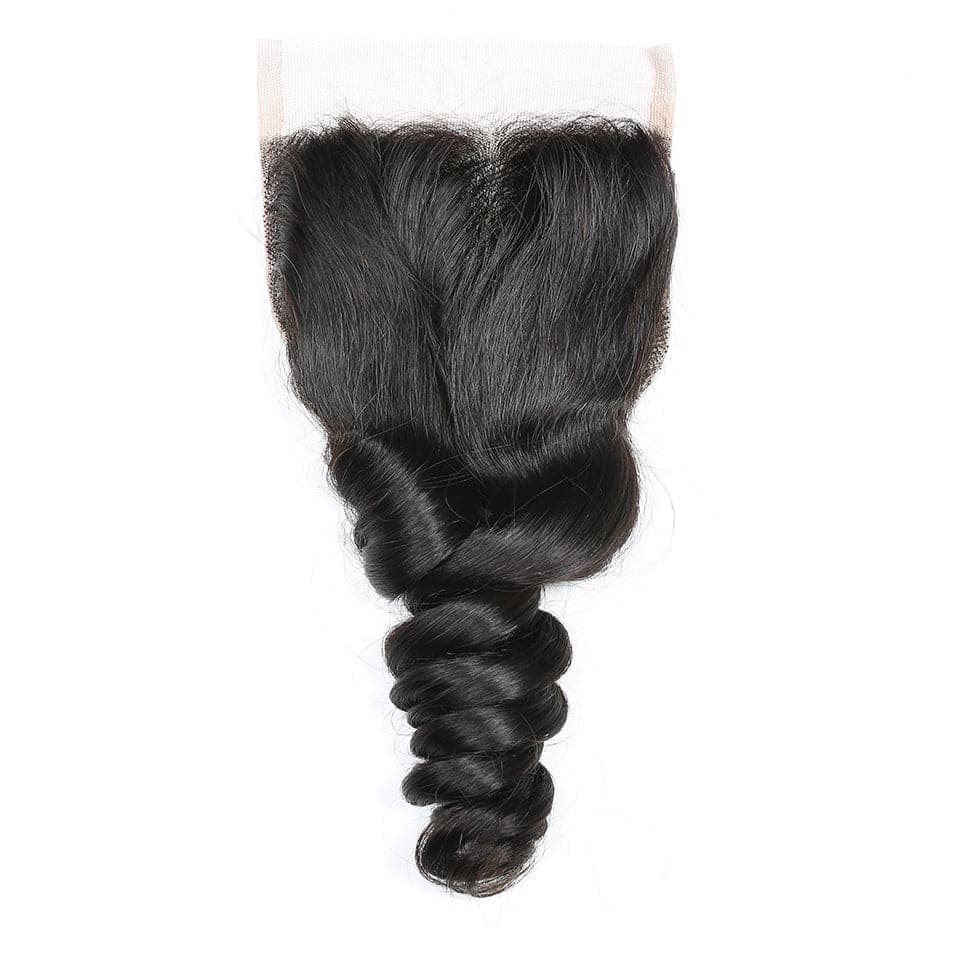 Loose Wave 3 Bundles With 4x4 Closure Brazilian Remy Human Hair Swiss Lace