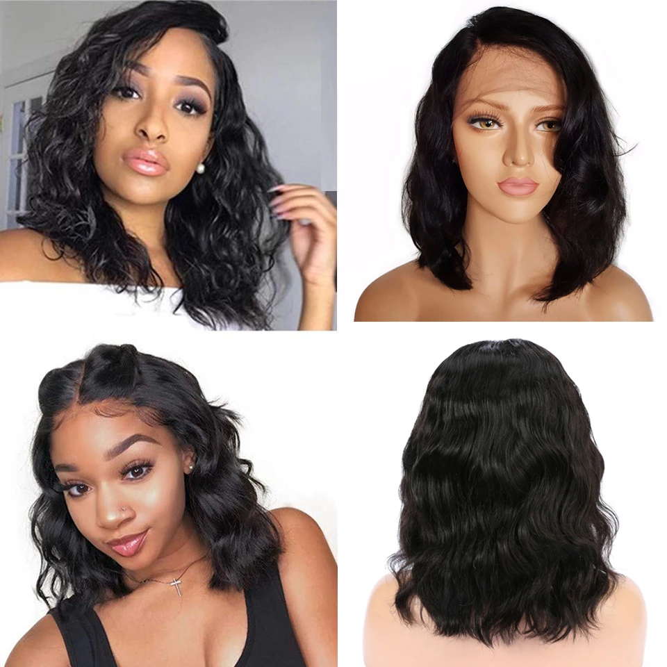lumiere 150% Density Body Wavy Short Bob 13x4 Lace Frontal Human Hair Wigs Pre Plucked