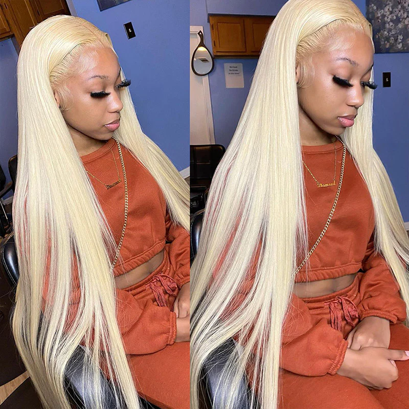 613 Blonde Straight 4x4 Transparent Lace Wig Pour Femmes Cheveux Humains 