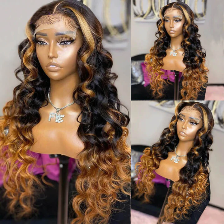 Blonde Skunk Stripe Ombre Color Body Wave 13X4/4x4 Lace Front Wig