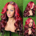 Skunk Stripe Highlight Ombre Red Colored Body Wave HD Lace Front Wig Brazilian Wigs