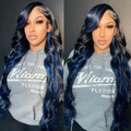Skunk Stripe Highlight Blue Body Wave 13x4/4x4 HD Lace Front Human Hair Wigs For Women