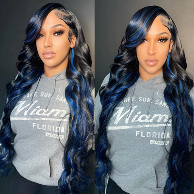 Highlight Blue Glueless Body Wave 13x4/4x4 HD Lace Front Human Hair Wigs
