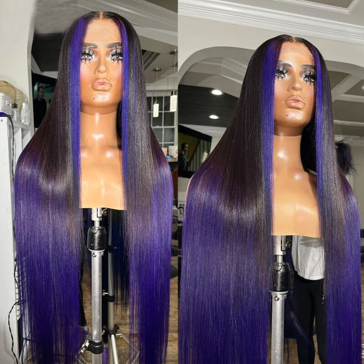 Ombre Purple Colored Straight 13x4 / 4x4 HD Lace Front Human Hair Wig
