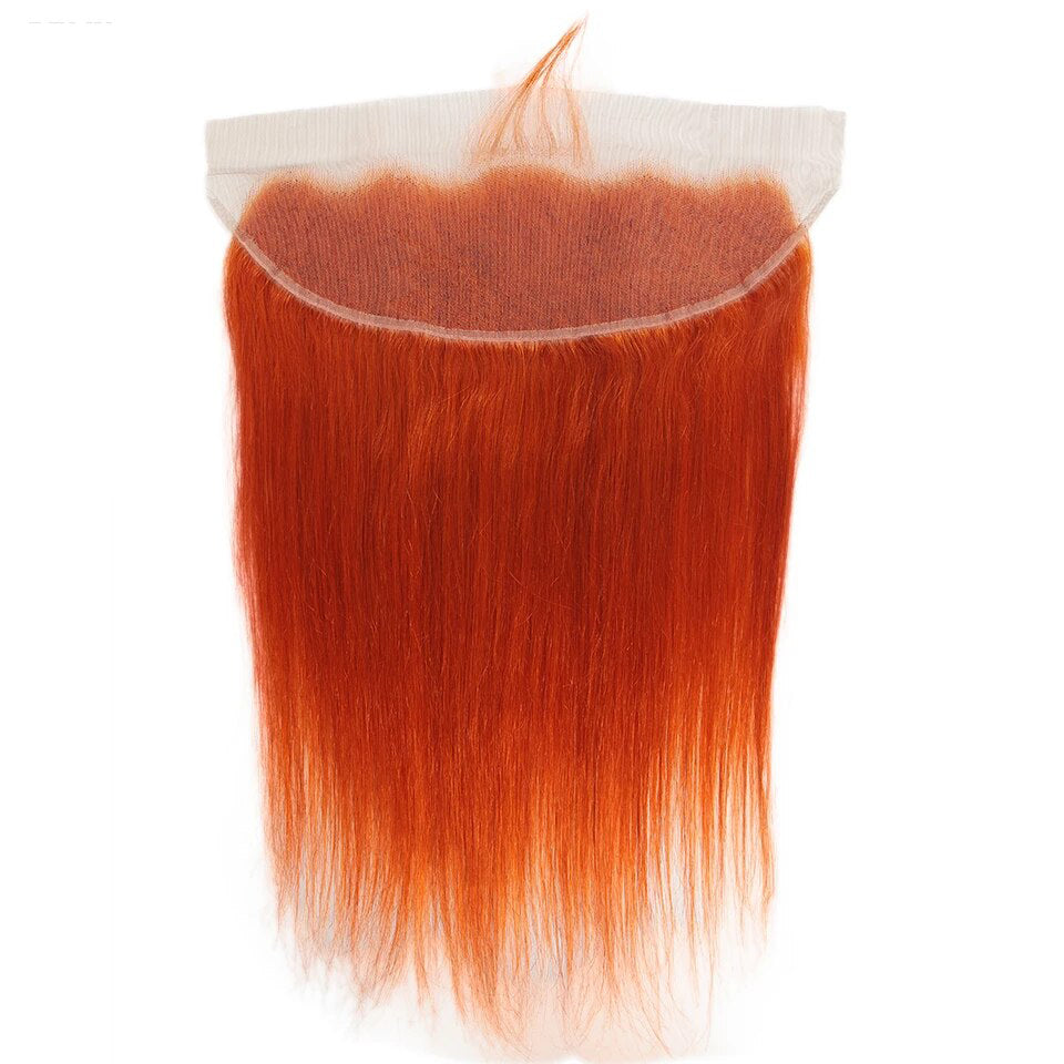 #350 Orange Ginger Bone Straight Human Hair 3 Bundle With 13x4 Frontal Colored Human Hair   Extensions(No Code Need)