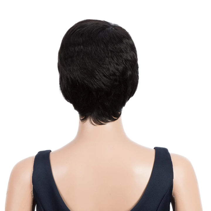 Peruca de cabelo humano curto corte Pixie Bob cabelo humano preto feminino sem cola natural reta peruca Pixie Bob 