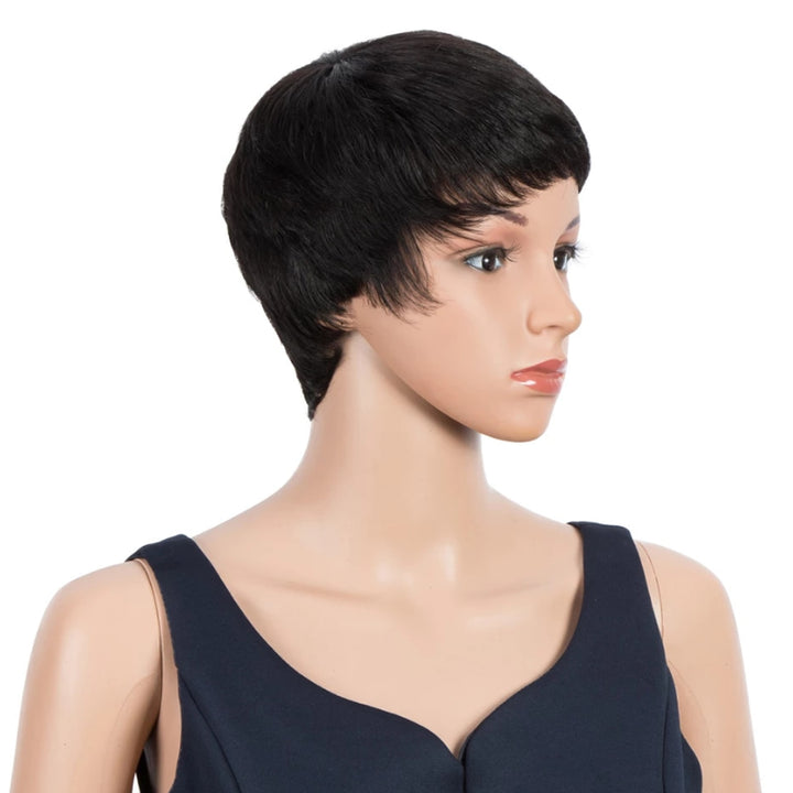 Peruca de cabelo humano curto corte Pixie Bob cabelo humano preto feminino sem cola natural reta peruca Pixie Bob 