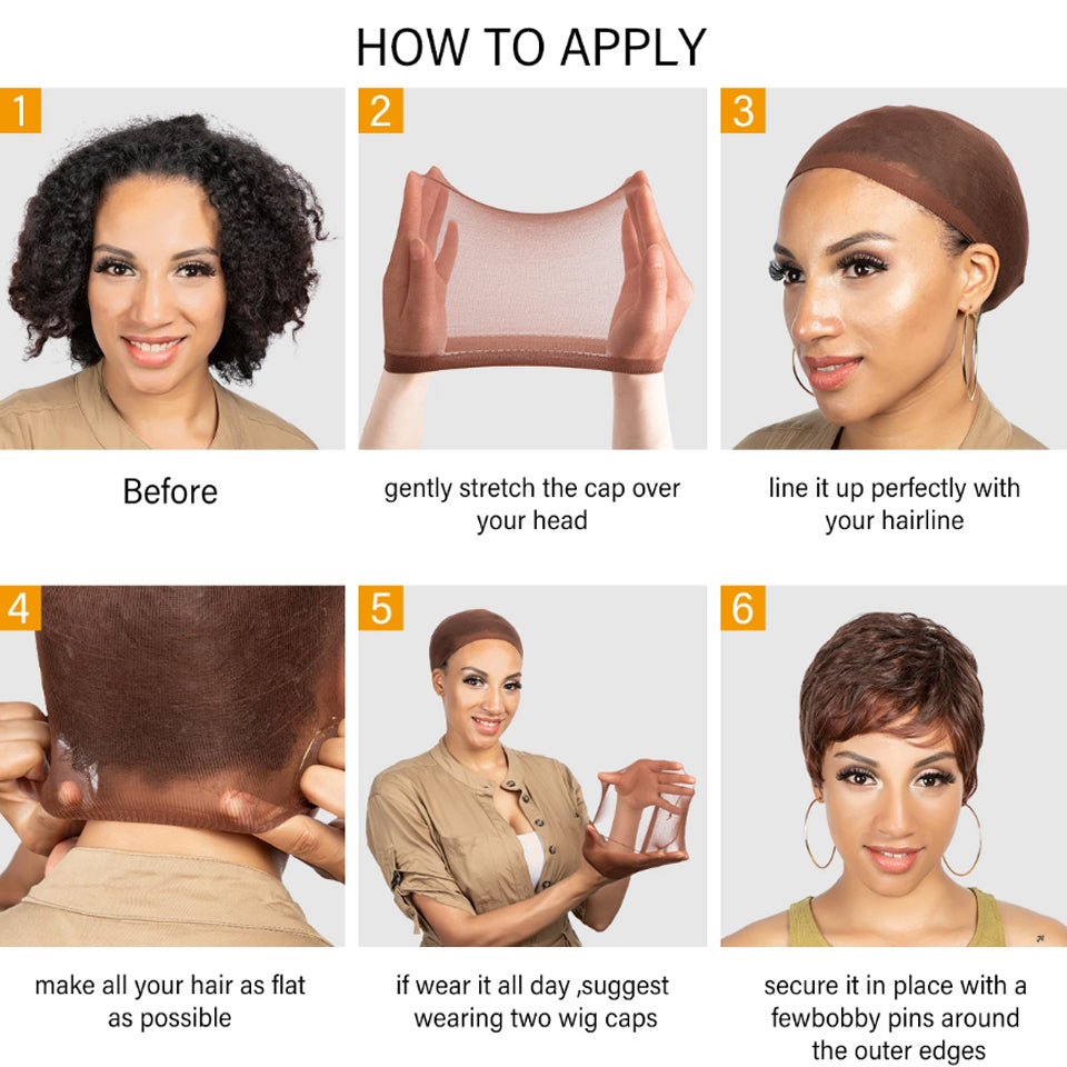 Brown Ginger Short Curly Pixie Cut Bob Machine Made Wig With Bangs For Black African Women High Qulaity