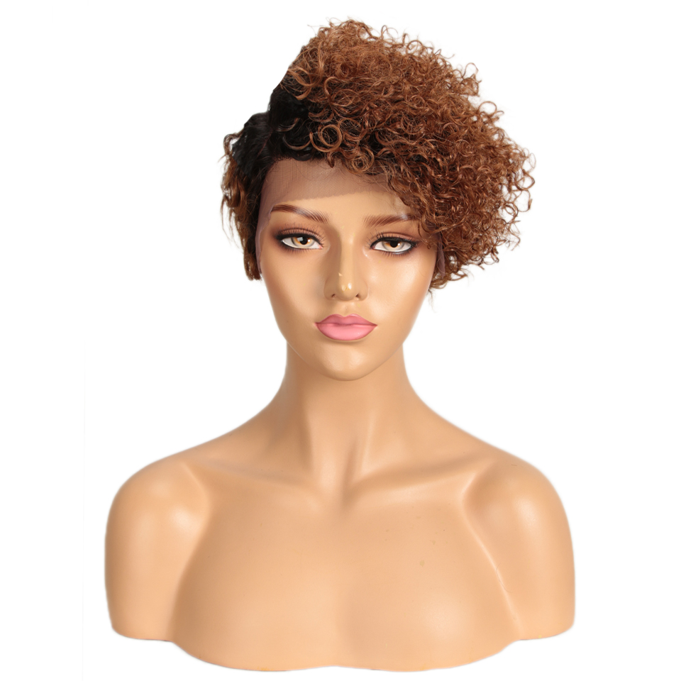 Cheveux bouclés Ombre couleur T/30 perruque coupe Pixie courte ou femmes noires 13x4x1 partie latérale perruques 