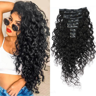 Ship In 24Hours-Lumiere Water Wave Clip In Human Hair Extensions Natural Color 8 Pieces/Set 120G  10piece/set 160g